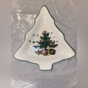 Happy Holidays 7” Tree Shaped Christmas Candy Dishes  - Nikko  Japan